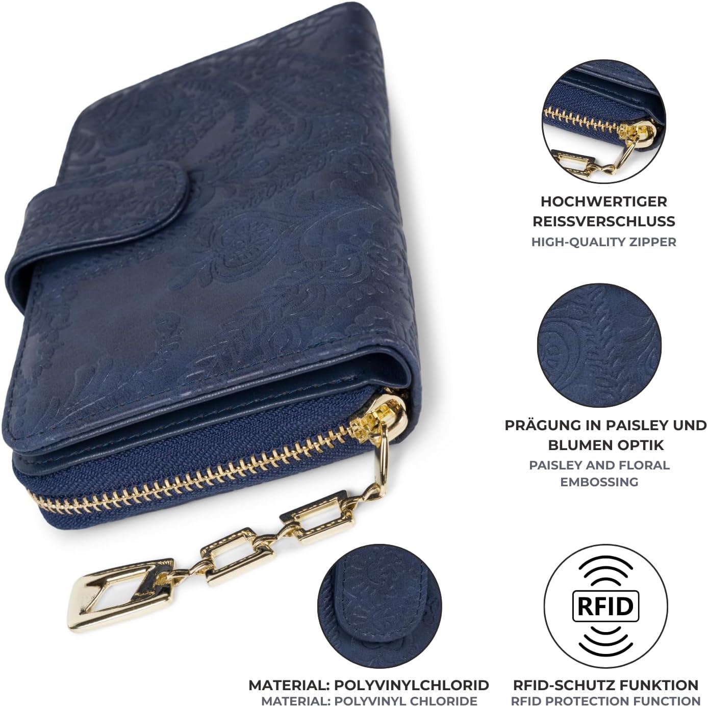 Detalle de styleBREAKER Primavera/Estate 23 Moderno, Taglia Unica — Portafoglio compatto con stampa paisley e protezione RFID