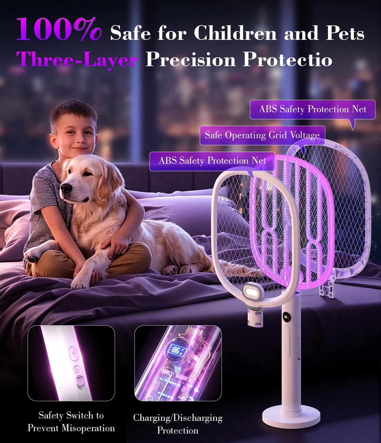Thumbnail 4 de 4-in-1 New Upgrade Electric Fly Swatter – 4000V-1S Rapid Mosquito Killer