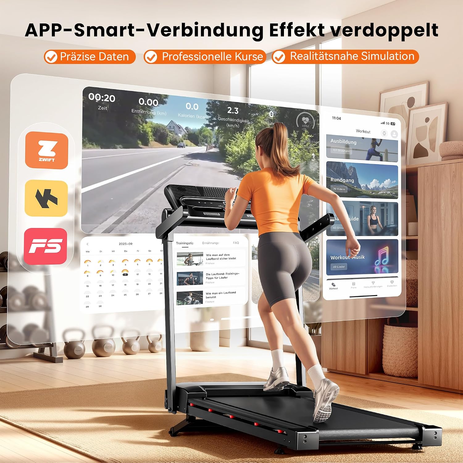 Detalle de Klappbares Laufband für Zuhause mit 15% automatischer Steigung, 3 PS Motor und Bluetooth-Lautsprecher