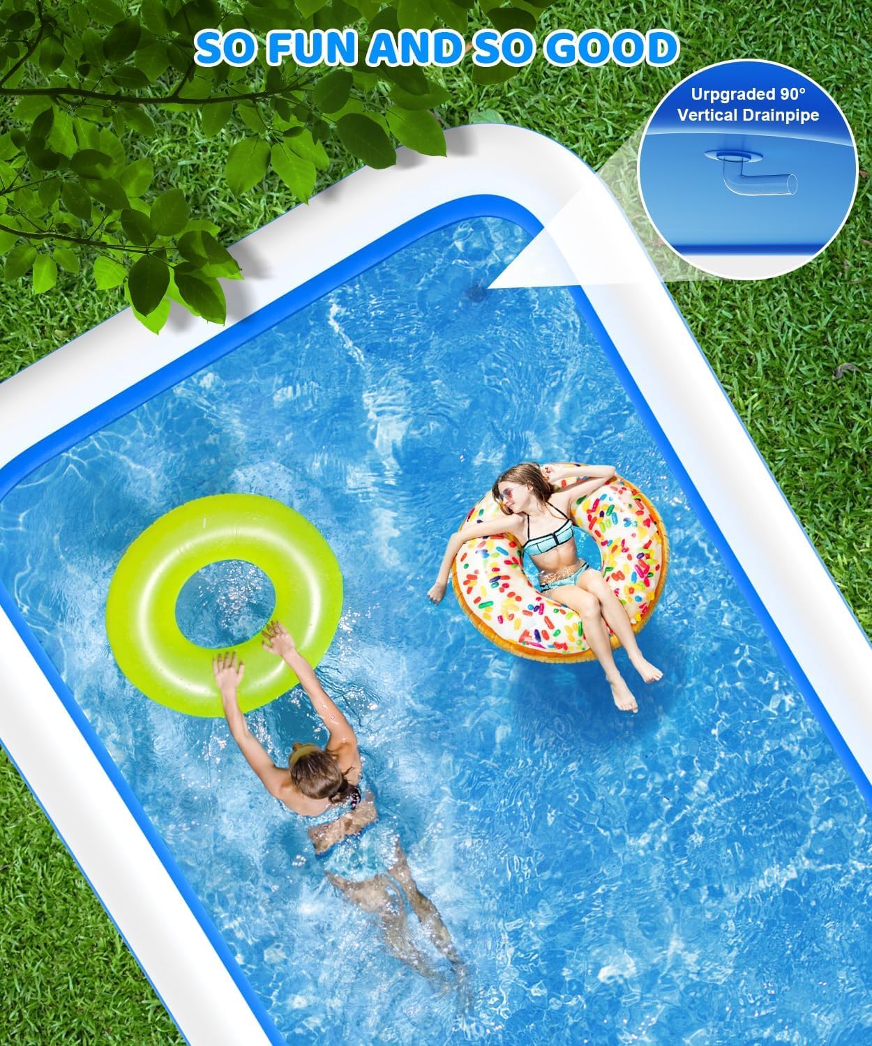 Thumbnail 6 de Extra Large Inflatable Swimming Pool — 145" x 74" x 22" Oversized Family Pool for Backyard Fun