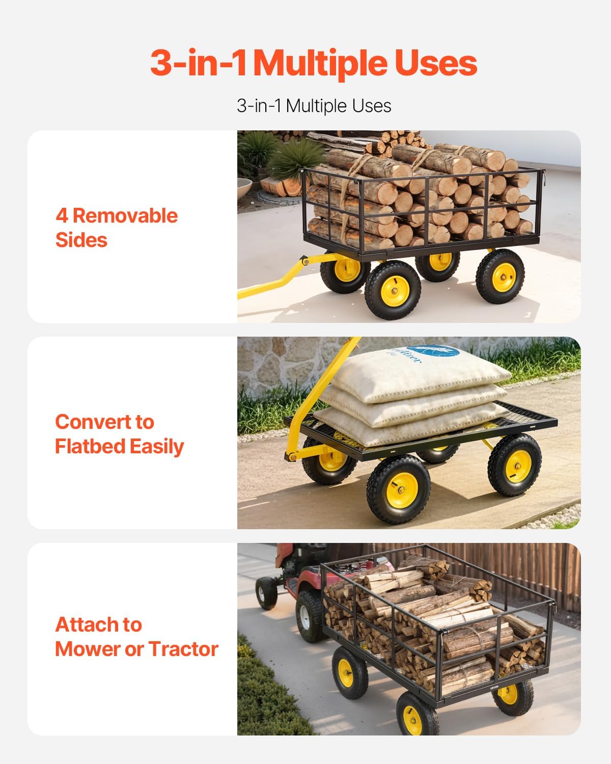 Detalle de VEVOR Steel Garden Cart, 1400-lb Capacity