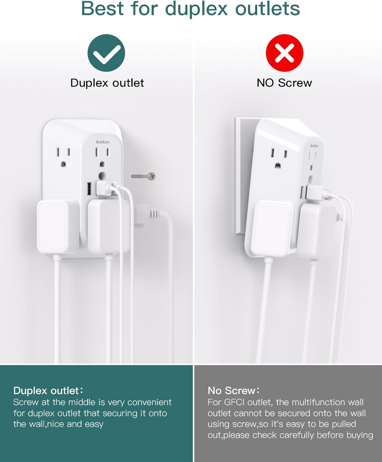 Detalle de Addtam AD5110 Surge Protector Outlet Extender with 6 AC Outlets and 4 USB Ports