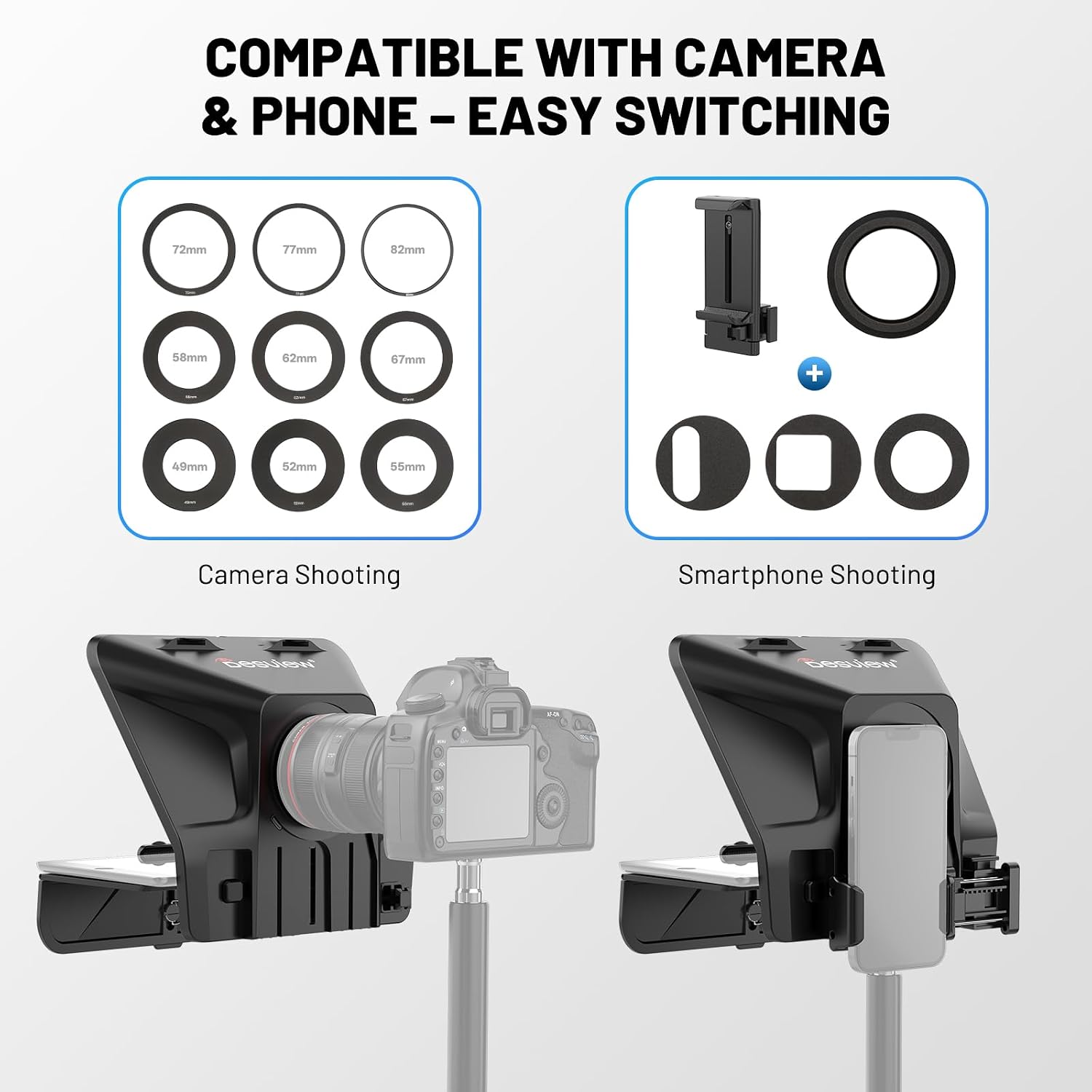 Thumbnail 2 de Desview T5 Teleprompter für Smartphone, Tablet und DSLR-Kamera – inkl. Bluetooth-Fernbedienung, App-Unterstützung und 11 Zoll Kompatibilität