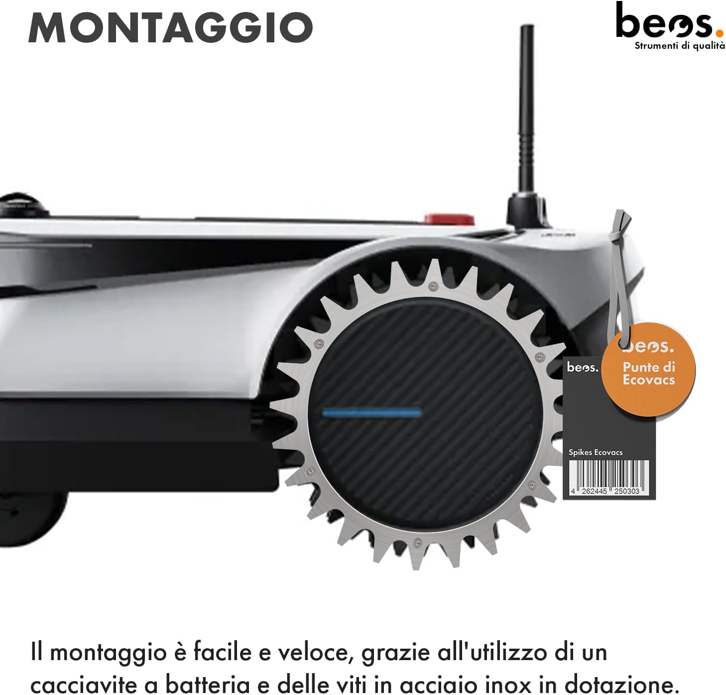 Thumbnail 3 de BEOS puntine in acciaio inox premium per Ecovacs (finitura lucida, fori per viti ribassati) per GOAT Serie-A, Serie-O e Serie-G1