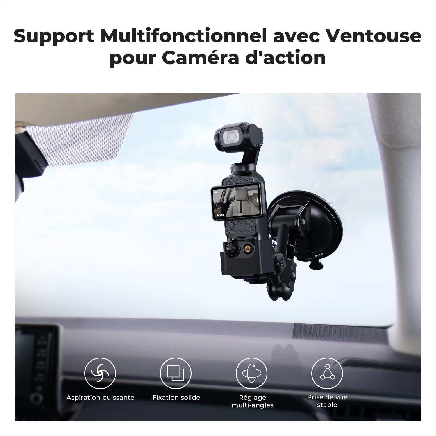 Detalle de K&F CONCEPT Support à Ventouse ABS – Compatible DJI Osmo Pocket 3 et Insta360