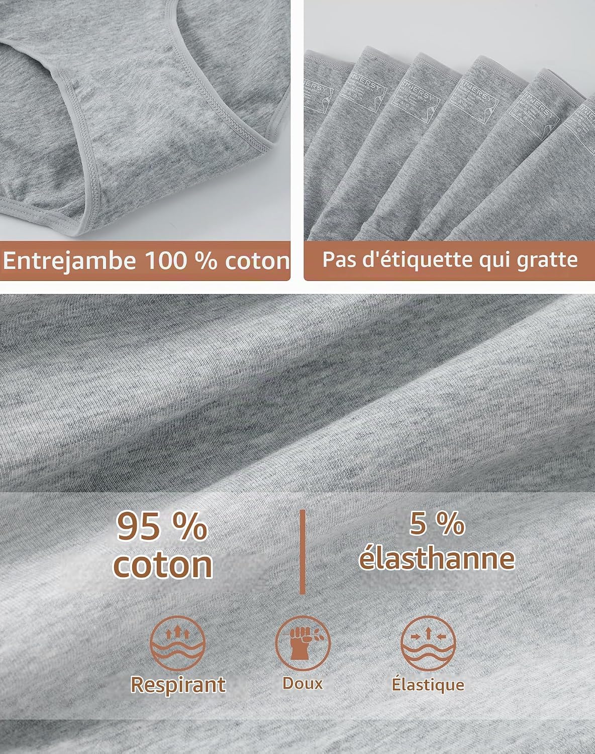 Detalle de INNERSY damesslips van katoen, middelhoge taille, set van 6