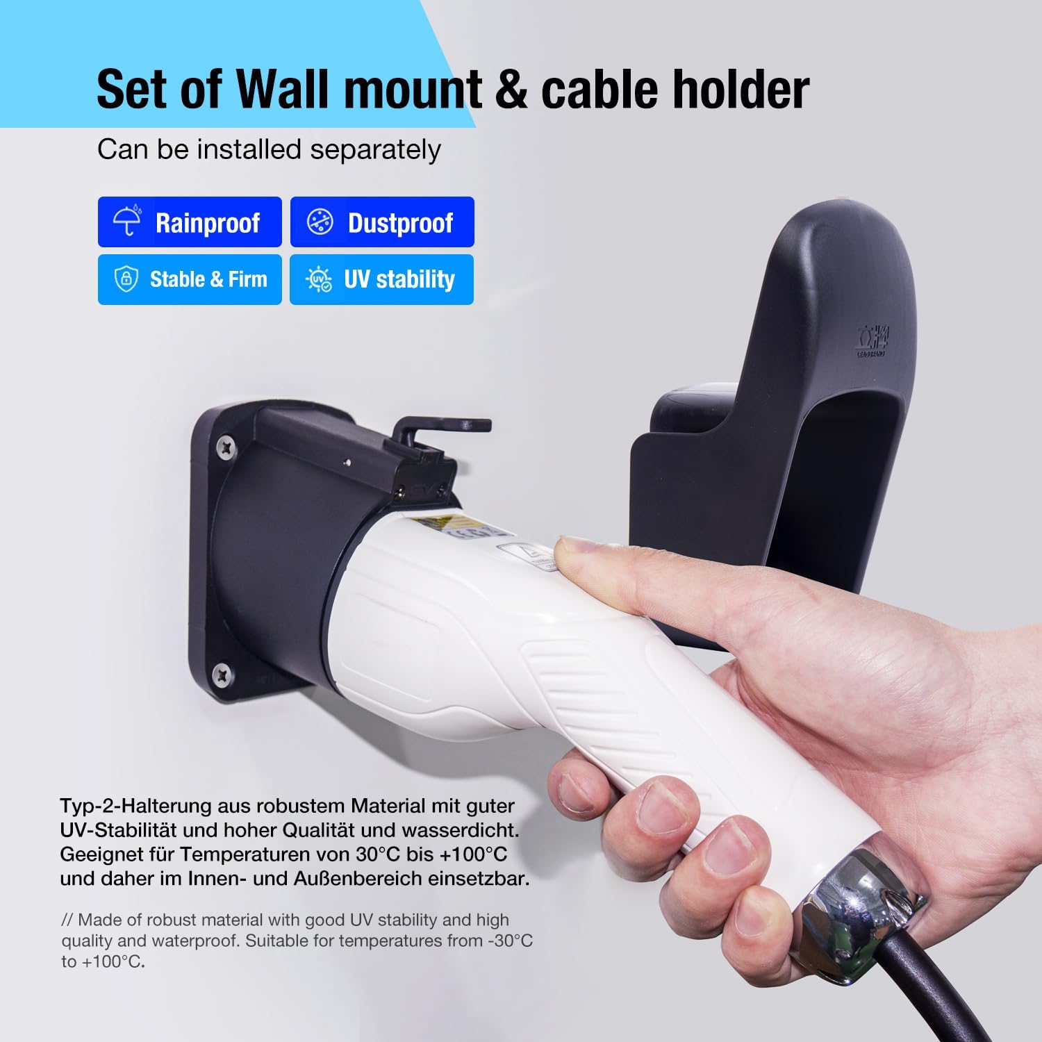 Thumbnail 6 de leadstand Universal Type 2 EV Charger Holder – Heavy-Duty Wall Mounted Cable Organiser (Black)