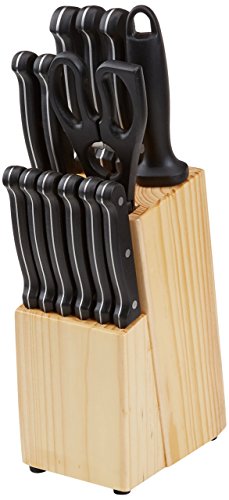 Detalle 2 de Amazon Basics Juego de Cuchillos de Cocina y Soporte (14 Piezas) – Negro