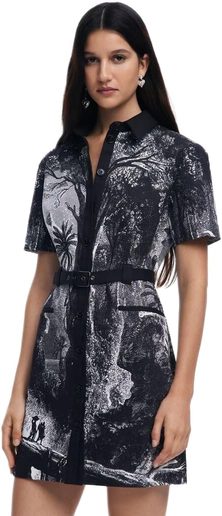 Detalle de Desigual vestito casual donna 25swvw96: stile arty, taglio corto e colletto da camicia