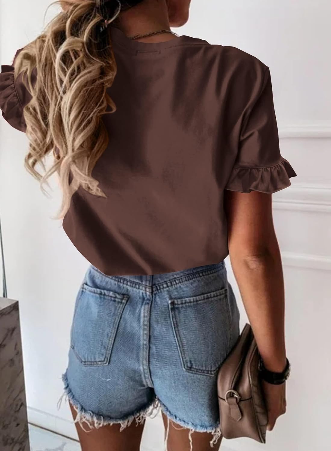 Thumbnail 2 de PRETTYGARDEN Women’s Short Sleeve Casual T-Shirts with Ruffle Sleeves (Cotton Blend, Round Neck, Loose Fit)