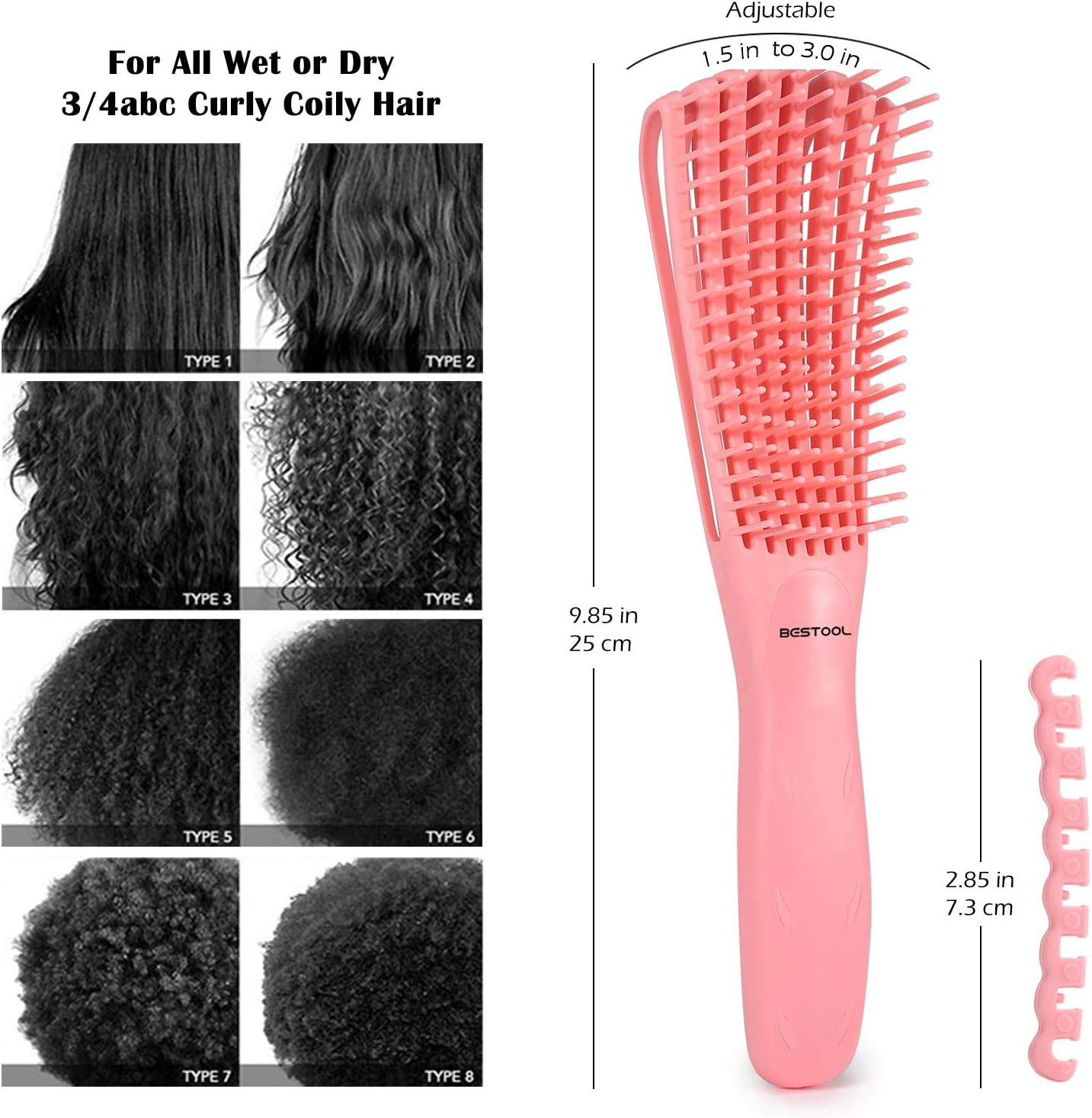 Thumbnail 3 de BESTOOL Brosse à cheveux pour boucles afro (3a à 4c) — brosse de démêlage sur cheveux mouillés ou secs (Rose)
