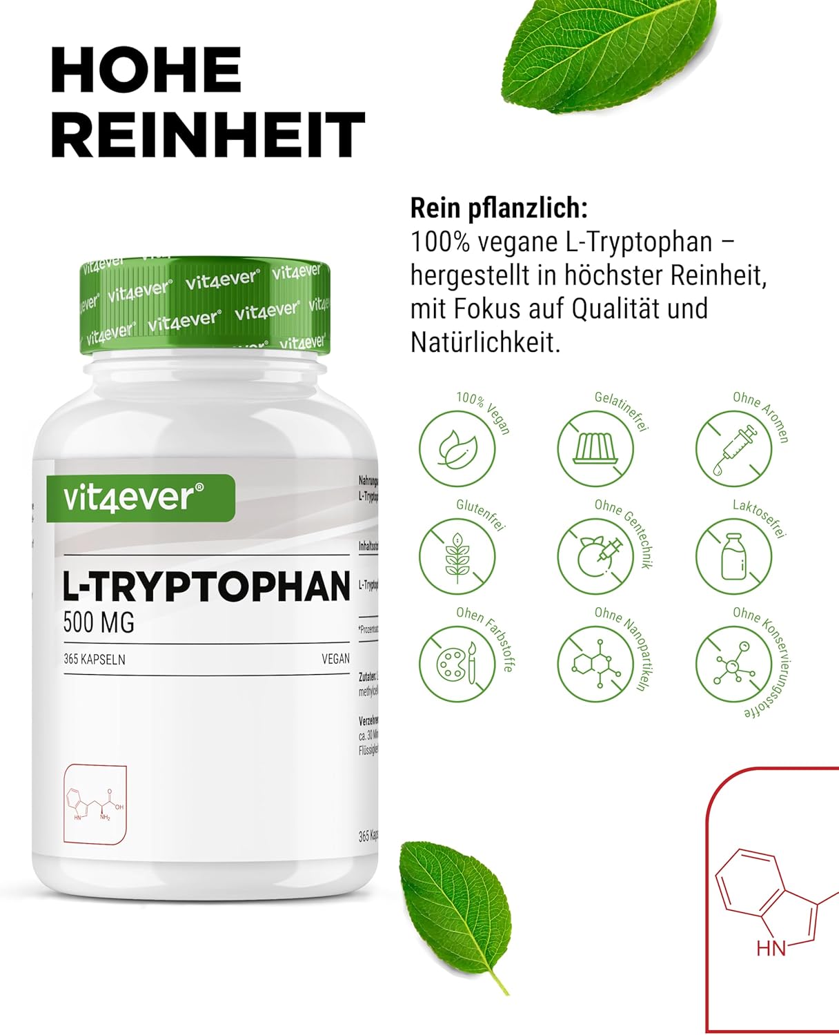 Detalle de L-Tryptophan 500 mg 365 Kapseln