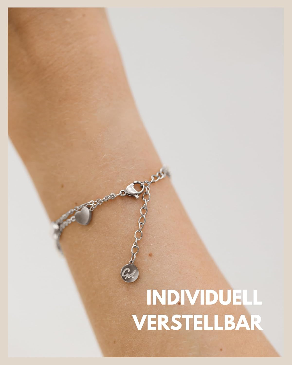 Detalle 2 de GD GOOD.designs Herz Armband für Damen – verstellbares Herzchen-Armband in Silber, Gold oder Roségold