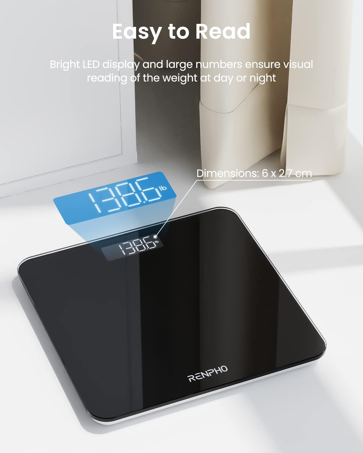Detalle 2 de RENPHO Balance numérique de salle de bain Balance Personne, plateforme 11" (280 x 280 mm) – Noir