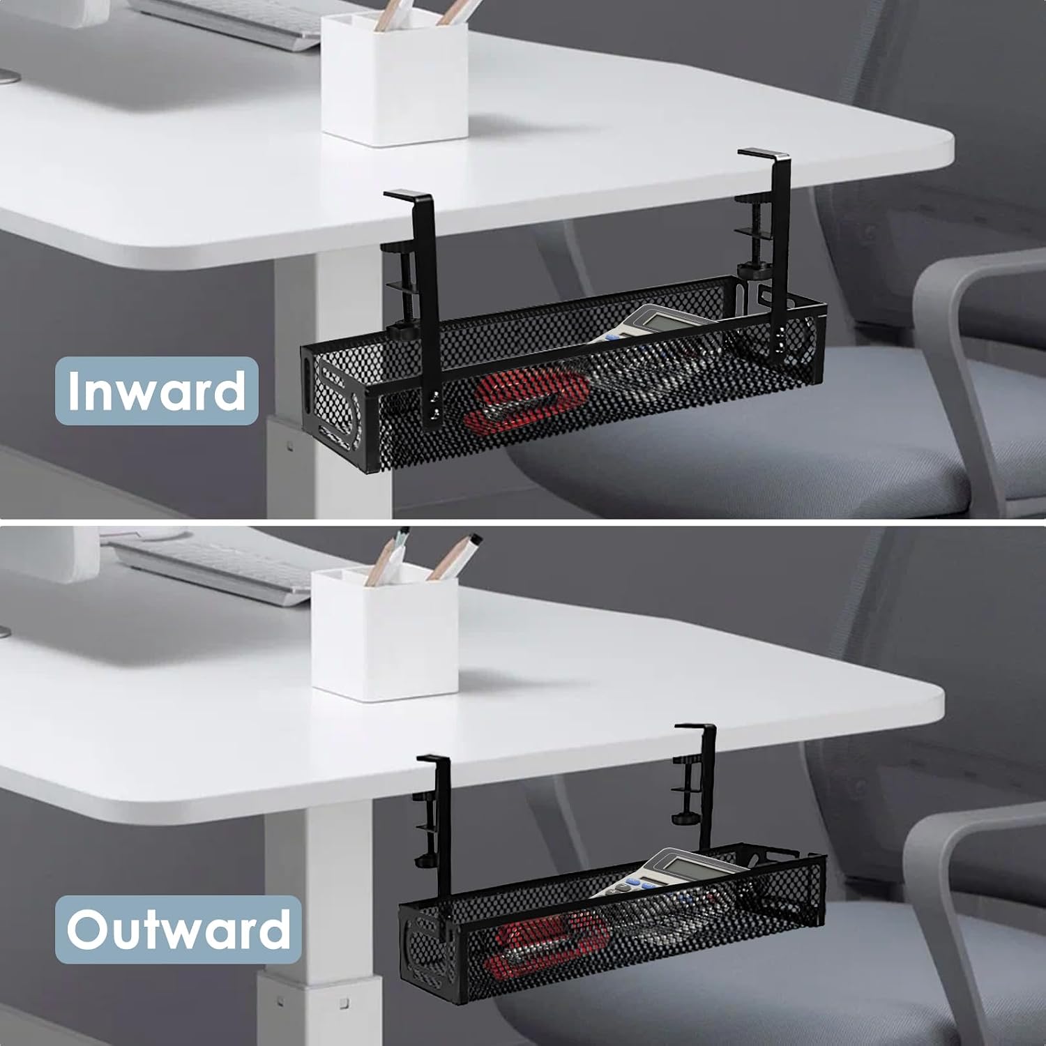 Thumbnail 6 de Mzmaxy Under-Desk Cable Management Tray, Black Metal, Clamp-On