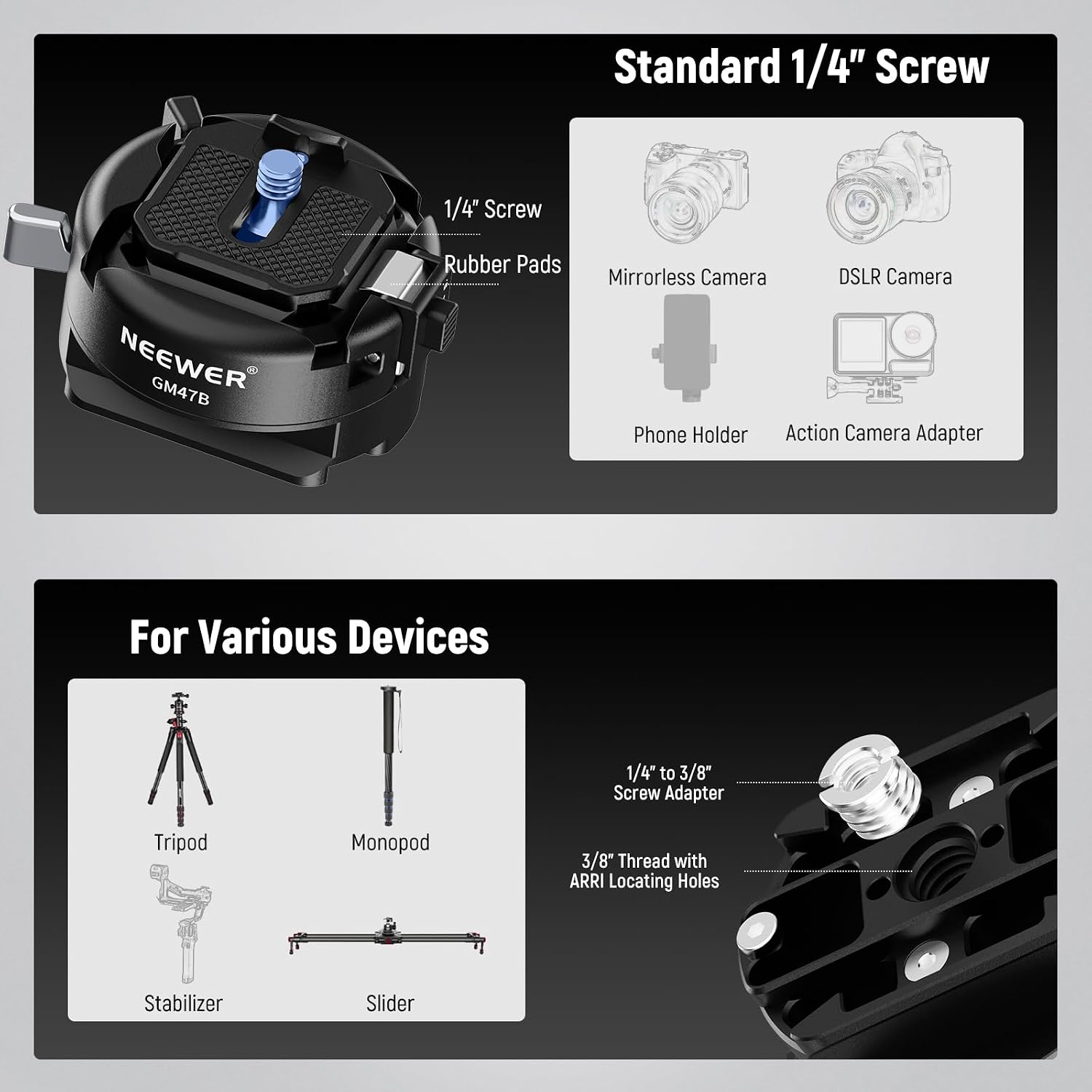 Thumbnail 5 de NEEWER GM47B Quick Release Plate for Arca‑Style Cameras