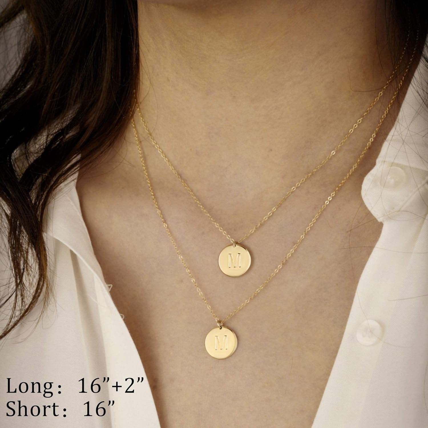 Thumbnail 3 de TINGN Collana da donna in oro 14 carati con riempimento a doppio lato inciso, monete d'oro e iniziale