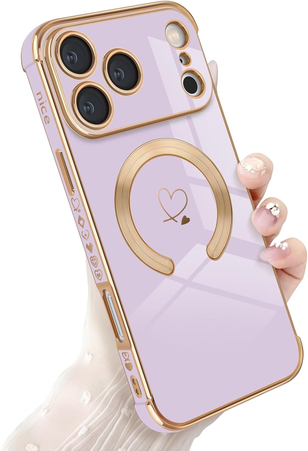 Detalle de Newseego Magnetic Case for iPhone 17 Pro Max – Purple Heart Pattern, MagSafe Compatible