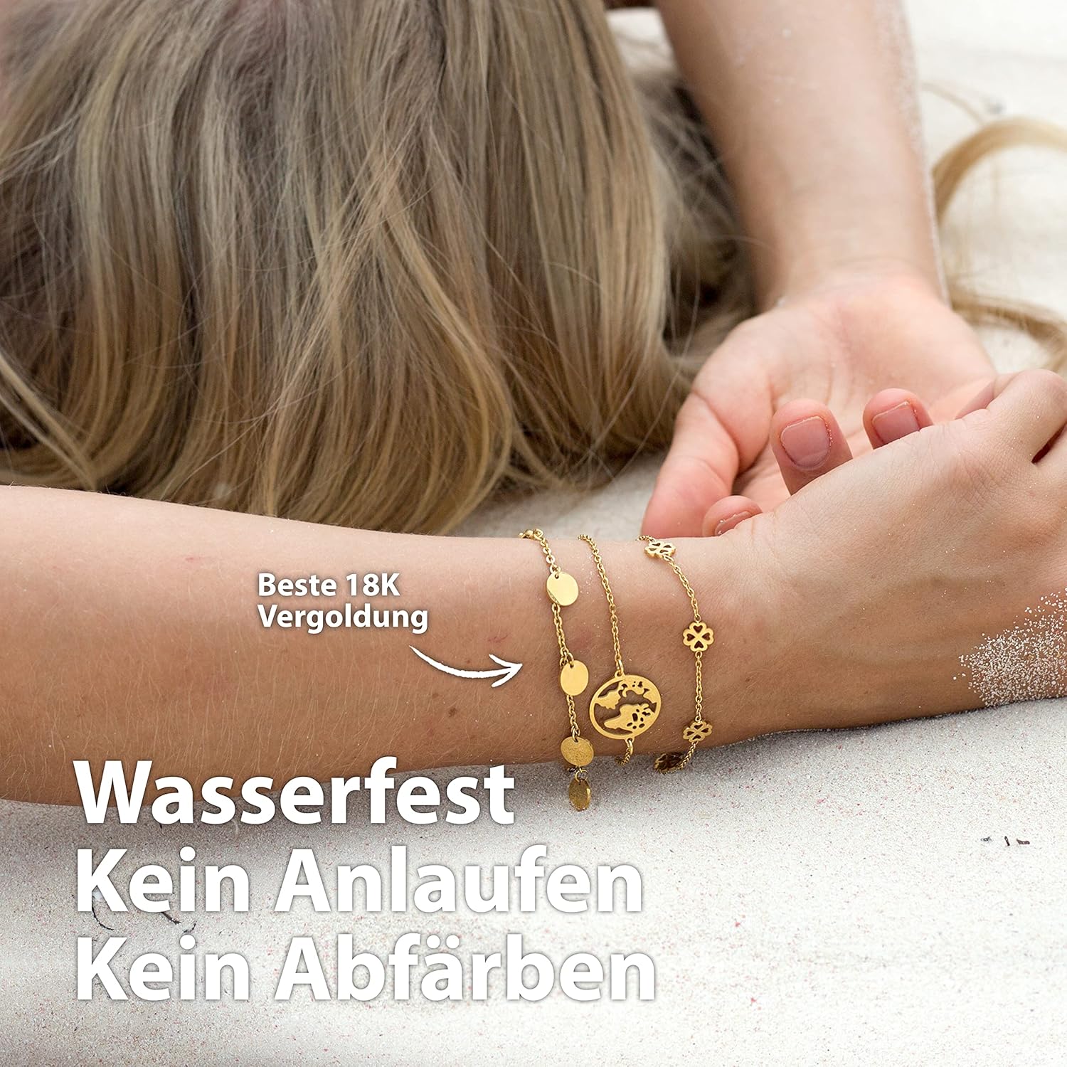Thumbnail 2 de BONNYBIRD Wasserfestes Boho Armband mit BonnyCoin Plättchen aus Edelstahl 316L (silber, gold & roségold) – 16 bis 19 cm verstellbar
