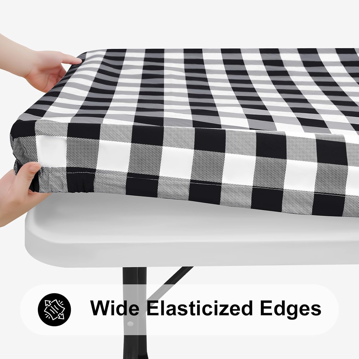 Thumbnail 1 de Smiry Rectangle Picnic Table Cloth (Elastic, Waterproof Fitted Vinyl) — Black and White, 30" x 72