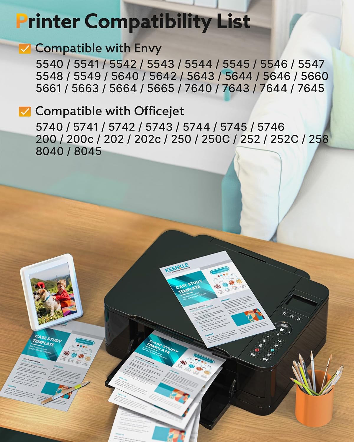 Detalle de KEENKLE 62XL Ink Cartridges – Twin Pack, Compatible with HP 62 (Black & Colour) for Envy, Officejet & Mobile Printers