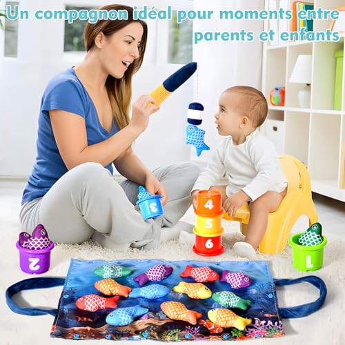 Thumbnail 7 de Yitical Jeu de Pêche Montessori pour Bébé - Ensemble 22 pièces (12 poissons, 6 seaux, tapis océan)