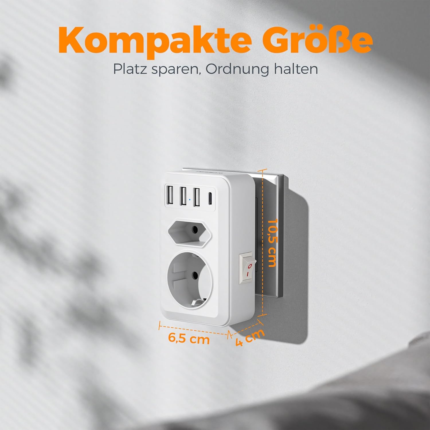 Thumbnail 5 de TESSAN Doppelstecker für Steckdose mit 4 USB-Anschlüssen – 2-fach Steckdosenadapter mit Schalter, 4000W, USB-C & USB-A