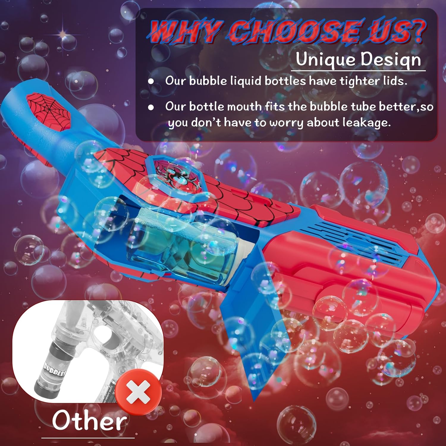 Detalle 2 de Amiabling Bubble Gun for Kids: 12 Nozzles, 10,000+ Bubbles Per Minute with LED Light