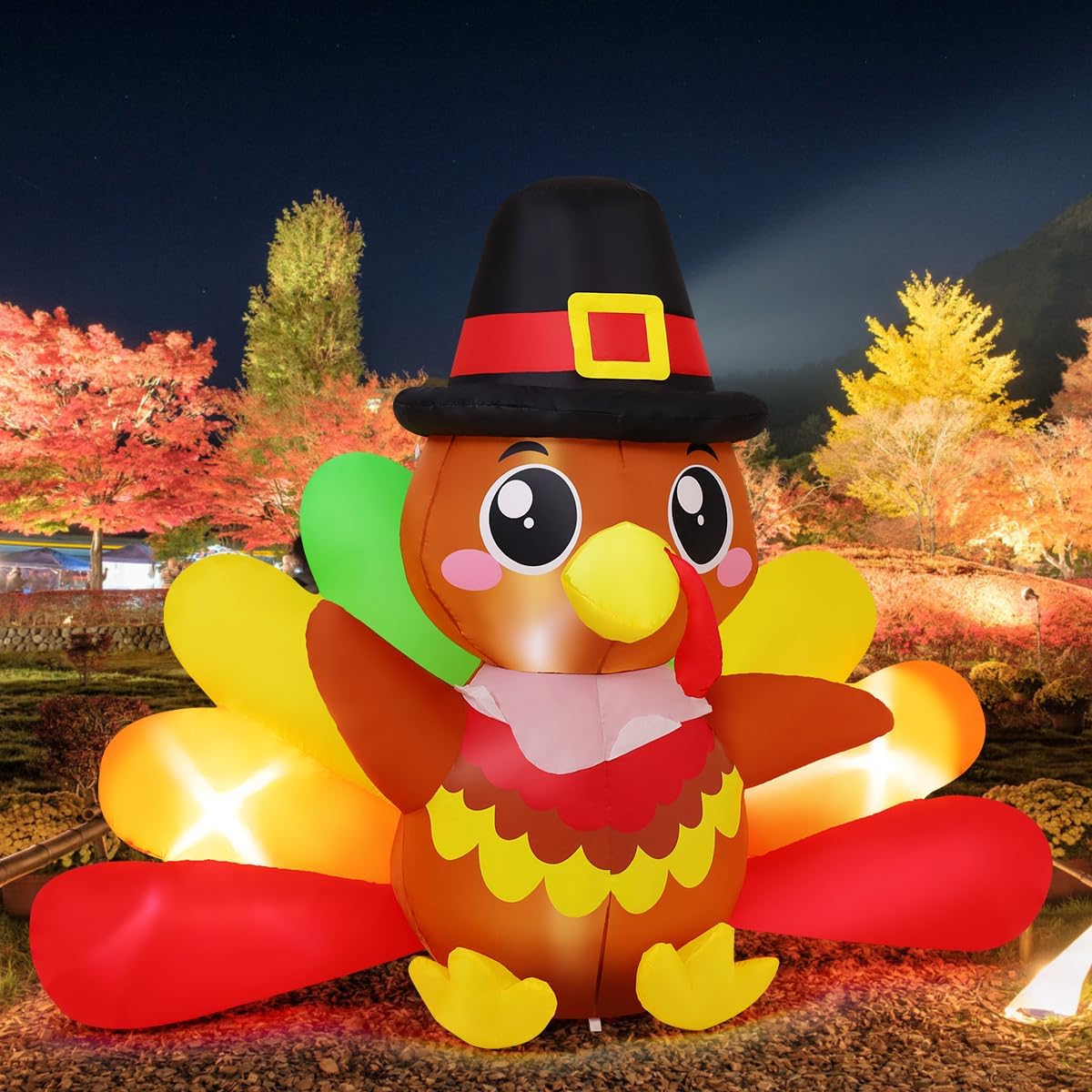 Detalle 2 de GOOSH 7 FT Thanksgiving Inflatable Turkey with Colorful Tail and Built-In LEDs