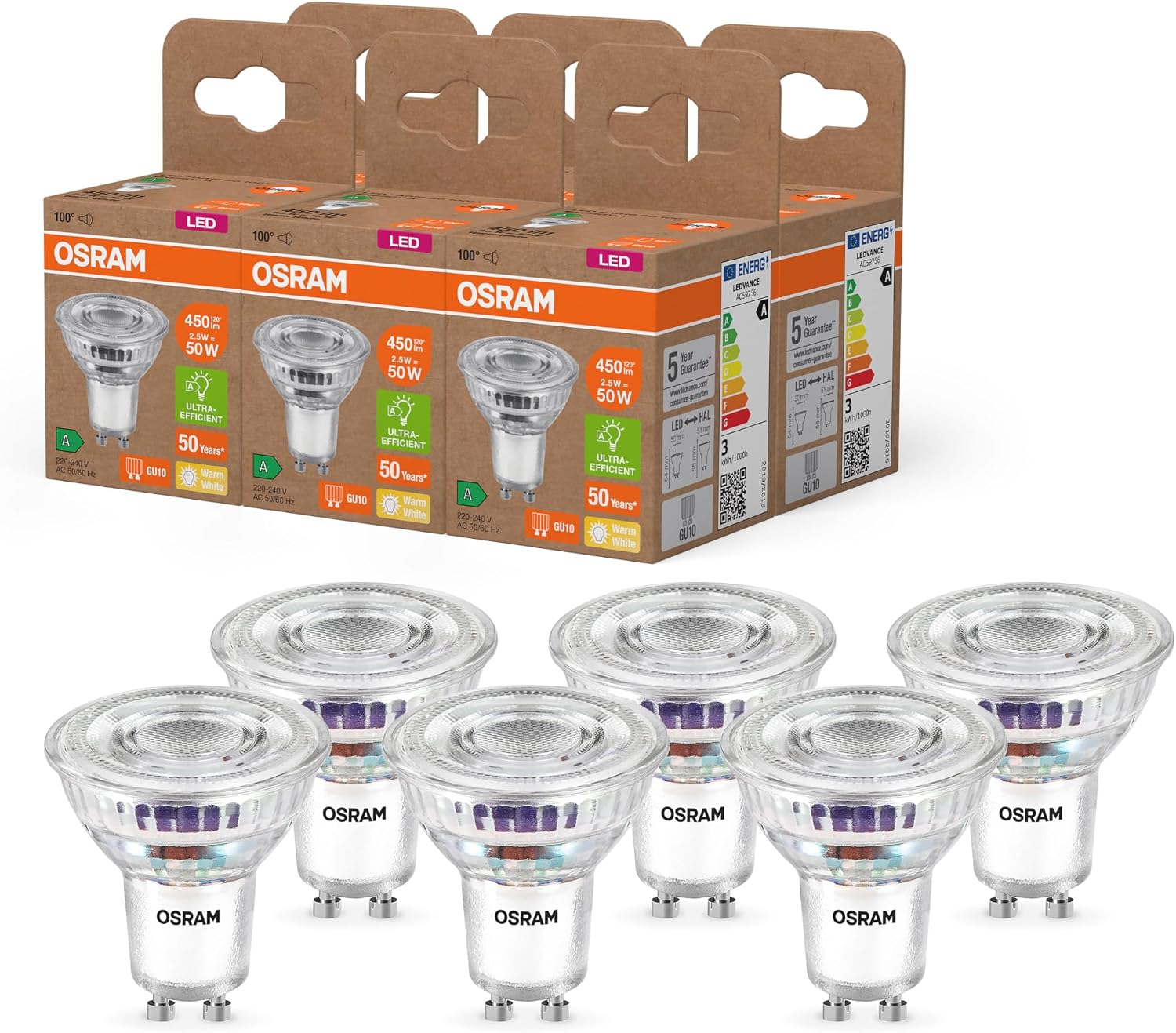 Detalle de OSRAM 4099854267772 – reflektor LED PAR16 GU10, 2,5 W, 450 lm, 2700 K