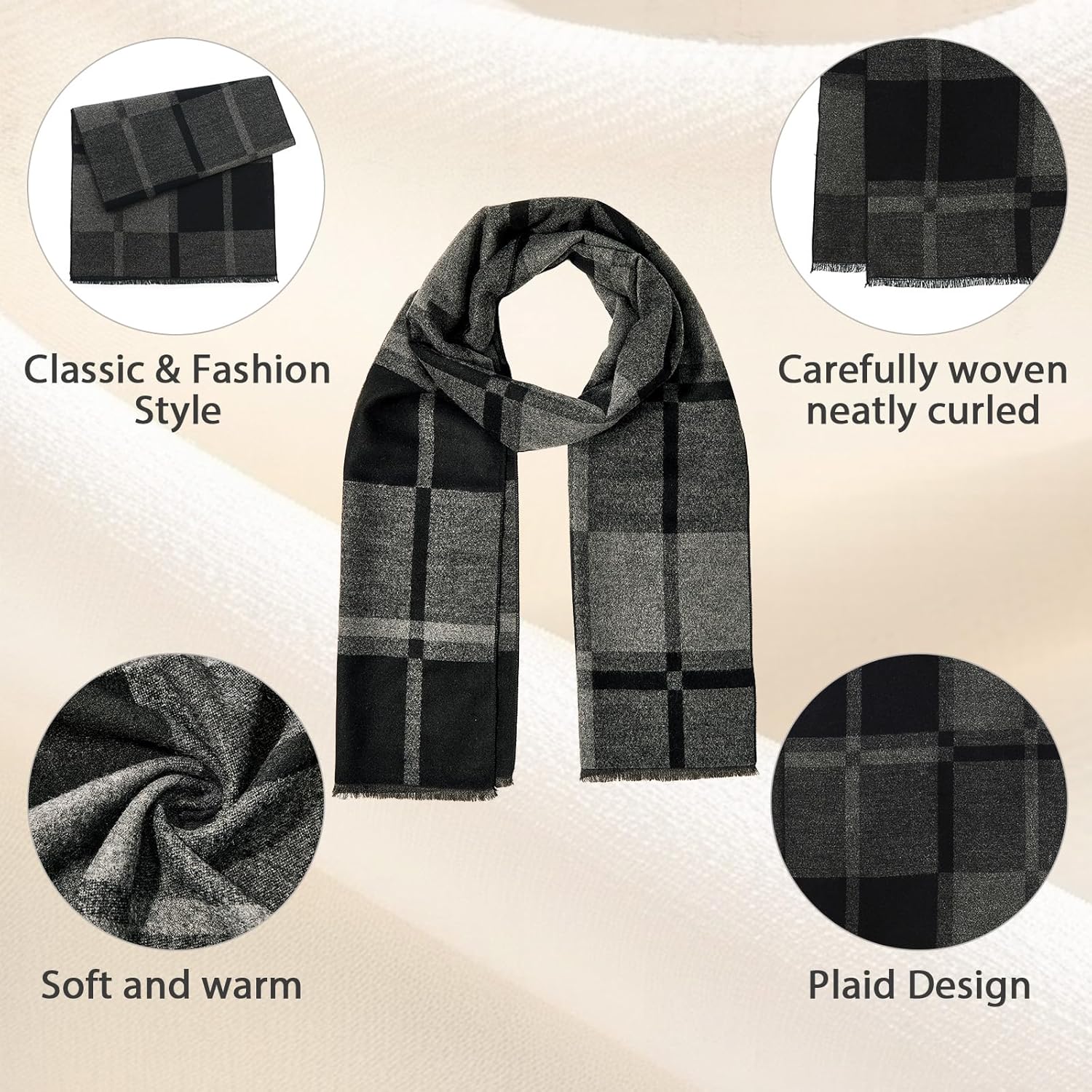 Thumbnail 2 de American Trends Mens Winter Warm Long Soft Scarf 1 🧣