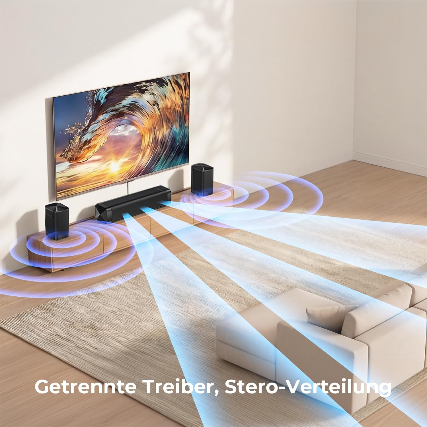 Detalle de GarageRock 2.1ch Soundbar mit Dolby Audio – 3-in-1 Abnehmbare Soundbar, 160 W Spitzenleistung