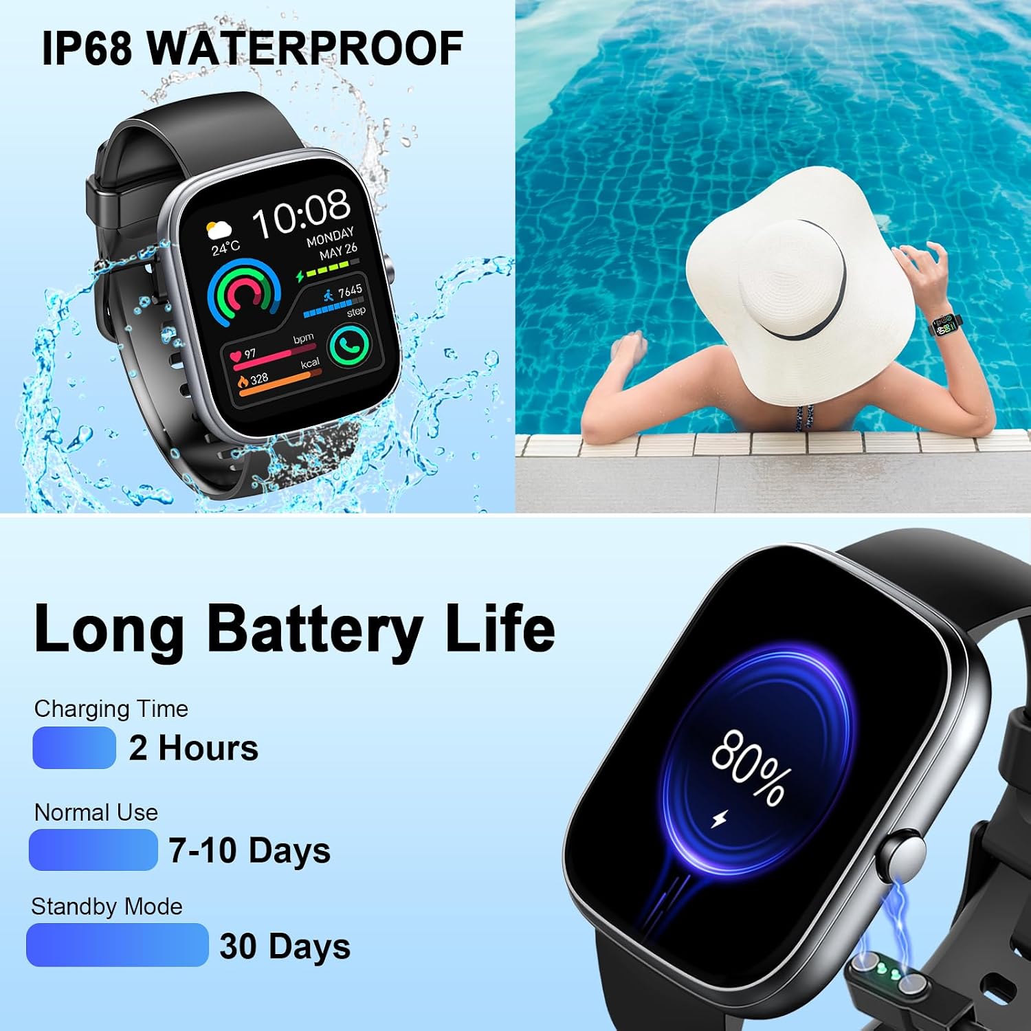 Thumbnail 6 de Smartwatch Herren 1,91 Zoll HD – Schlafmonitor, Herzfrequenz, 110+ Sportmodi, IP68, Bluetooth Anrufe, 300 mAh Akku