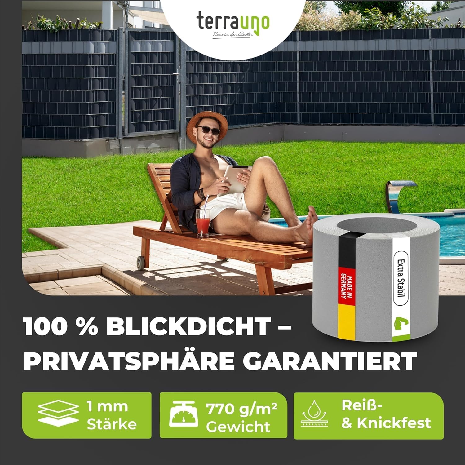 Thumbnail 3 de TerraUno Sichtschutzstreifen RAL 7040, 10 Streifen