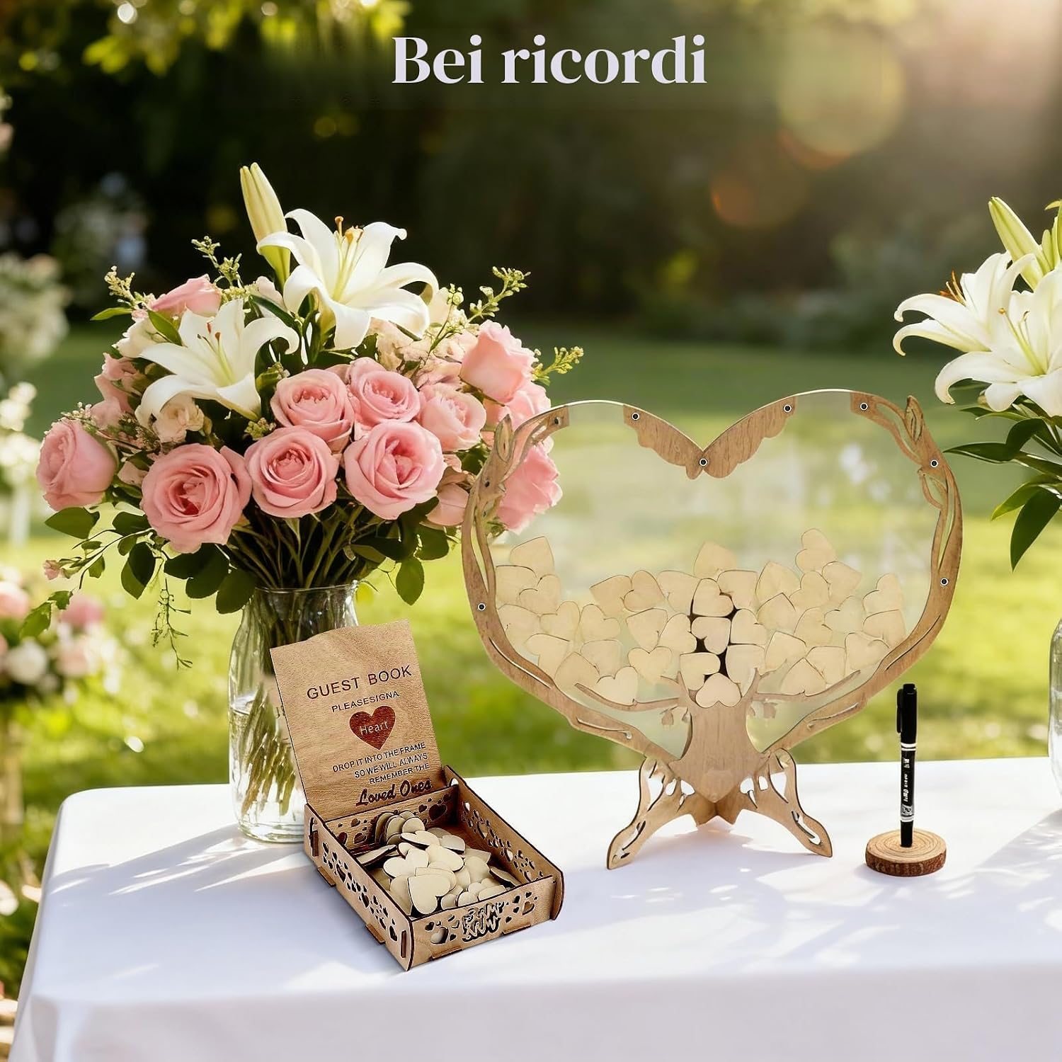 Thumbnail 3 de Eirolace Set Decorazioni Matrimonio Cuore in Legno: 100 Cuori, Scatola Portaoggetti e Libro degli Ospiti