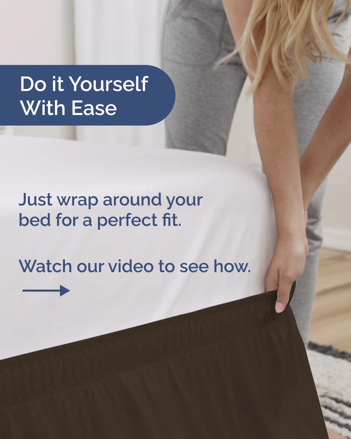 Detalle de Wrap Around Dust Ruffle Bed Skirt - Brown for Full Size Beds (18 Inch Drop) with Elastic Wrap