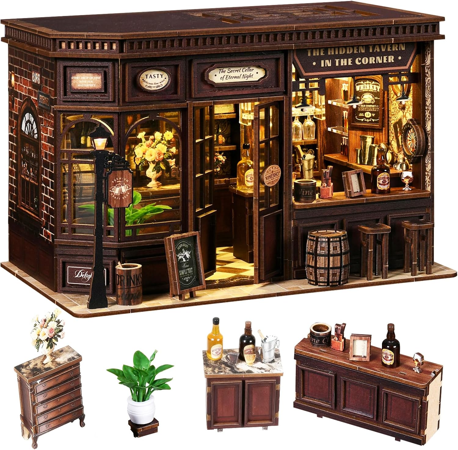 Teoryieer Wooden Booknook DIY 3D con luci LED e coperchio antipolvere – Piccola Taverna