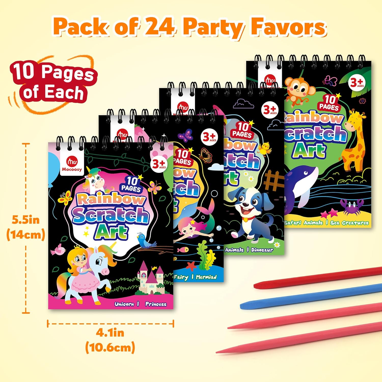 Thumbnail 1 de Mocoosy 24-Pack Scratch Art Party Favors for Kids (Rainbow Scratch Notebooks, Ages 4–8/12)