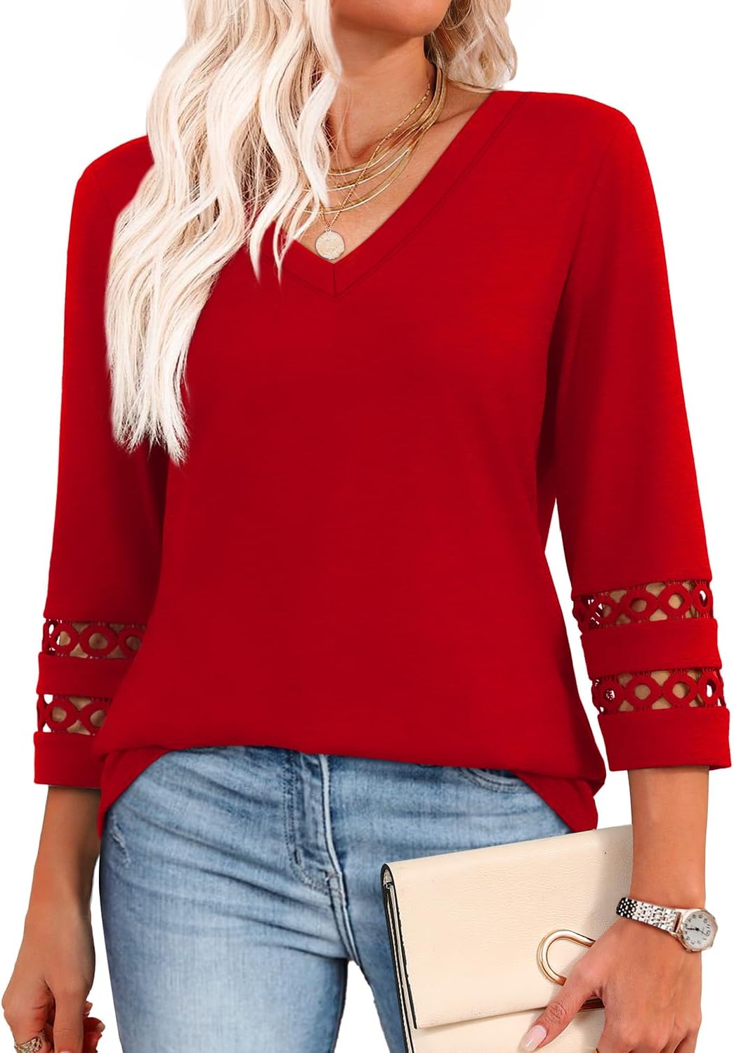 Thumbnail 4 de Aokosor Womens 3/4 Sleeve V-Neck Blouse – Loose Casual Fit