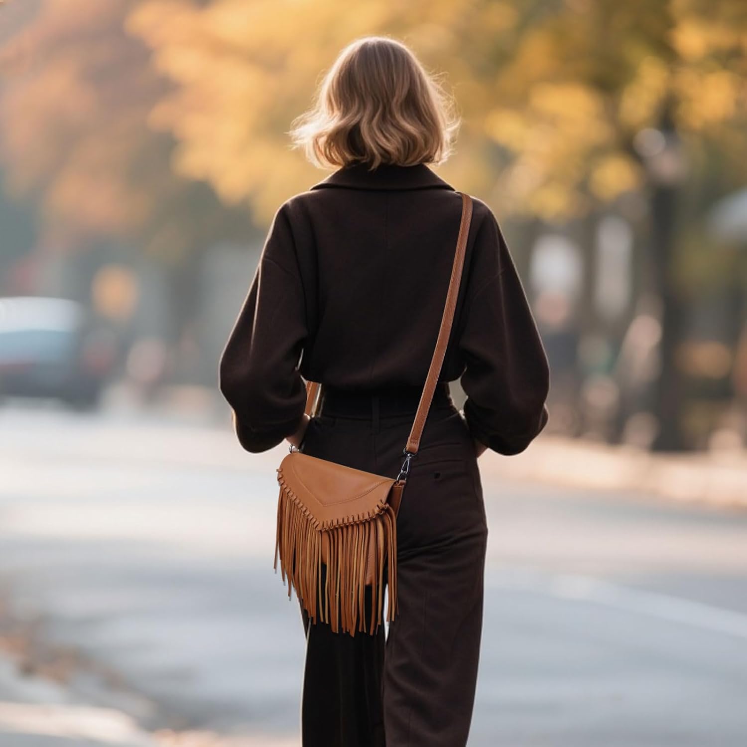 Thumbnail 1 de AdiStylinno Fringe Shoulder Bag for Women: Vintage PU Tassel Crossbody with Adjustable Strap