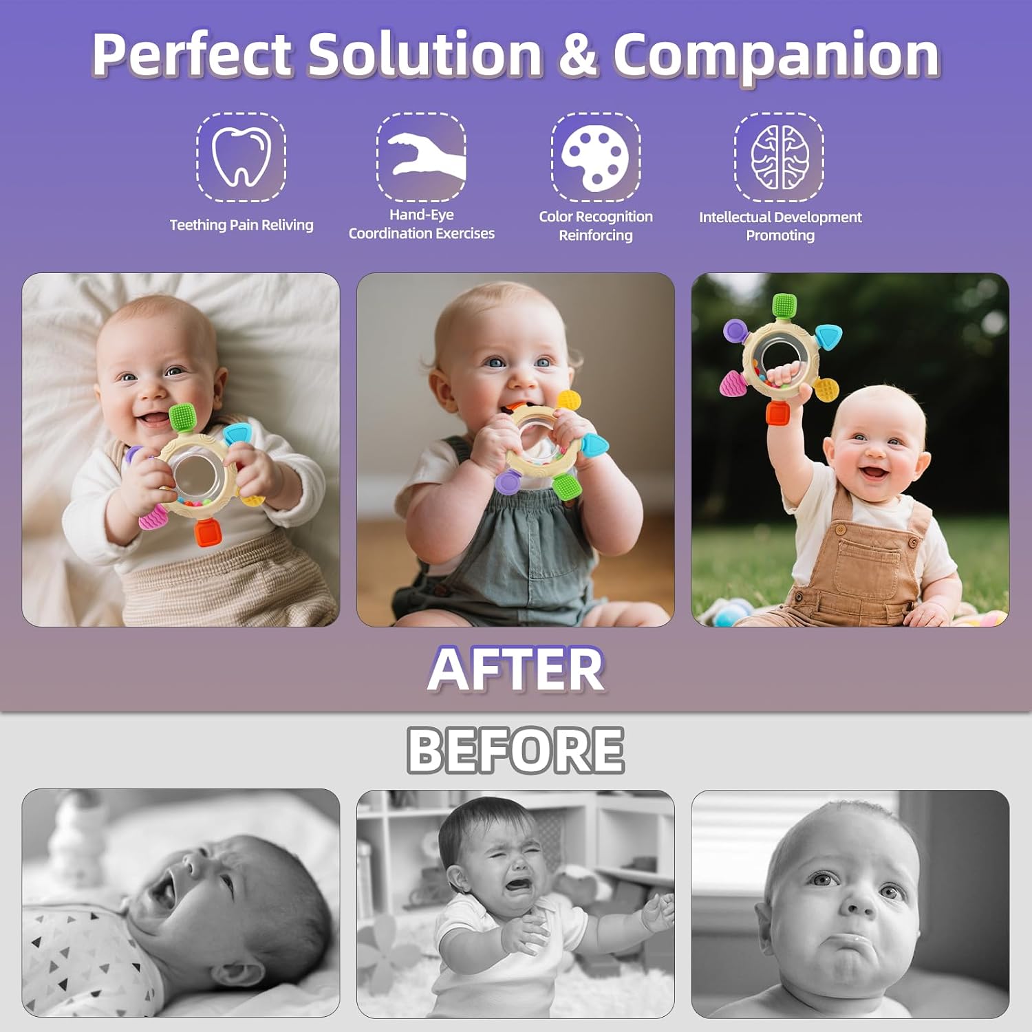 Thumbnail 4 de VTECHOLOGY Baby Teething Rings with Rattle, Textures and Bright Colors