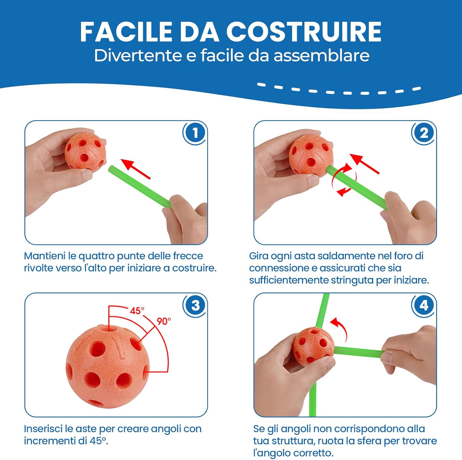 Thumbnail 2 de Tiny Land 130 pezzi Kit di costruzione del forte per bambini con sfere articolari, aste e borsa di trasporto