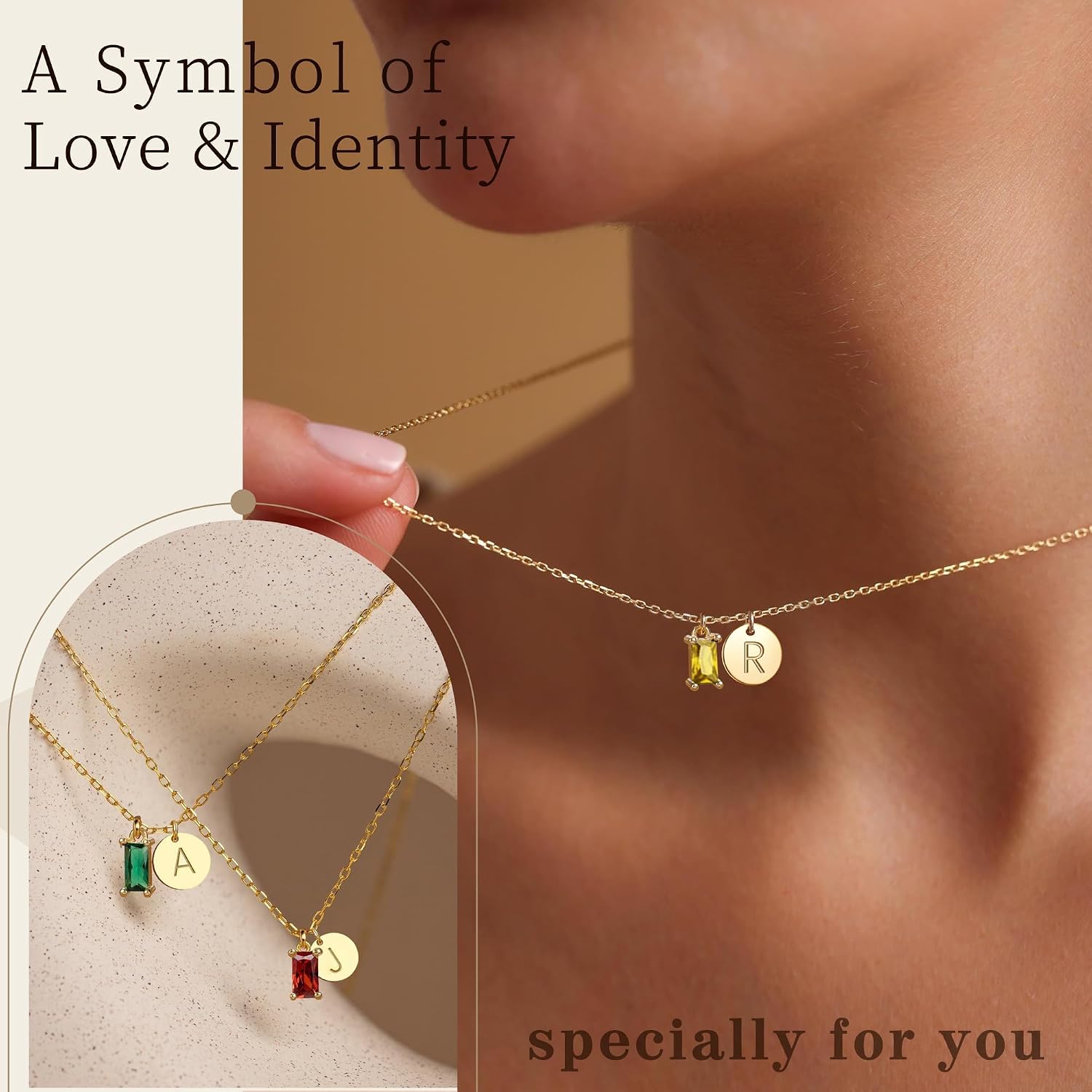 Thumbnail 1 de Initial Birthstone Necklace, 14K Gold-Plated