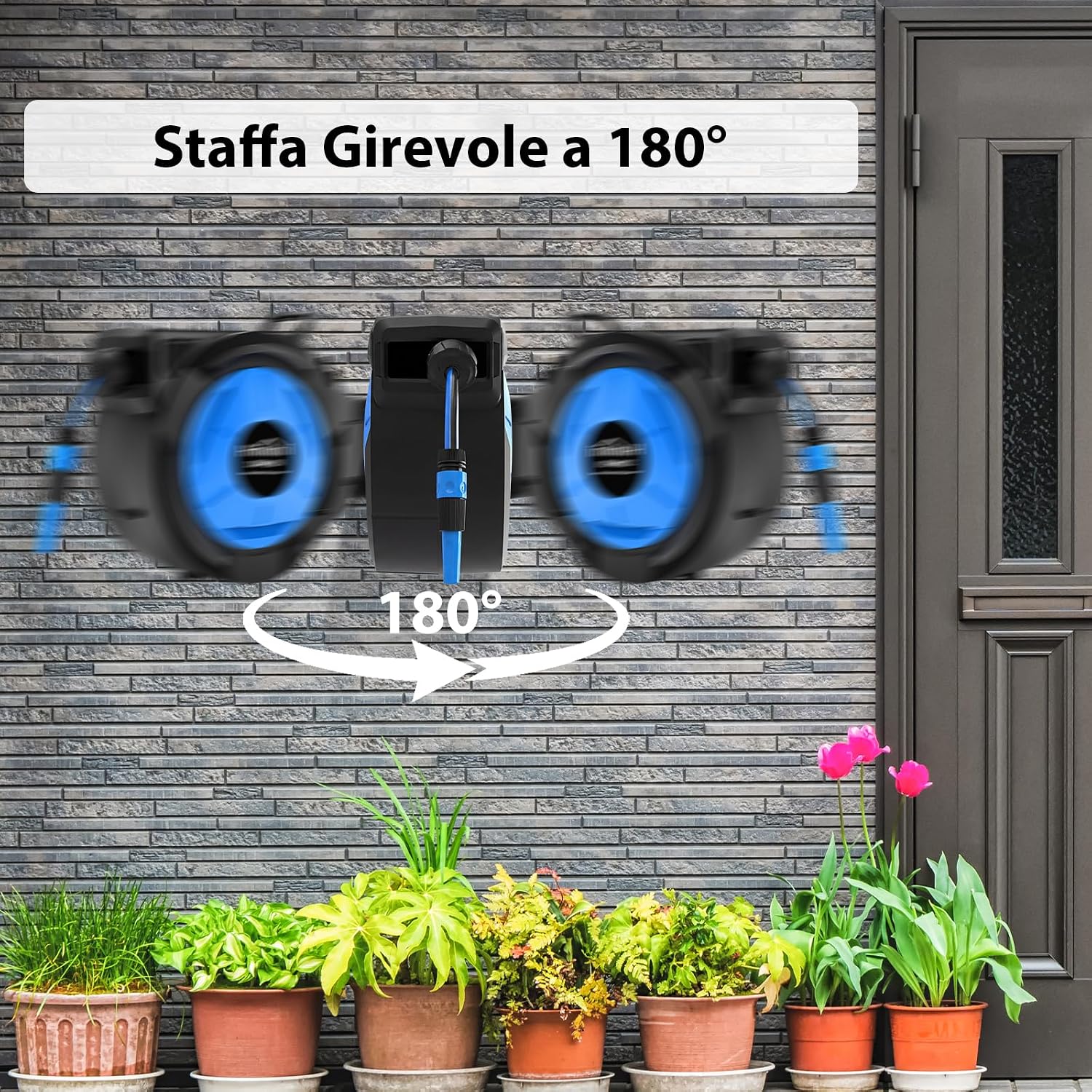 Detalle 2 de Himimi Avvolgitubo Retrattile da Parete 30 m + 2 m, 1/2" – Autoforfettante con Rientro Lento e Rotazione 180°