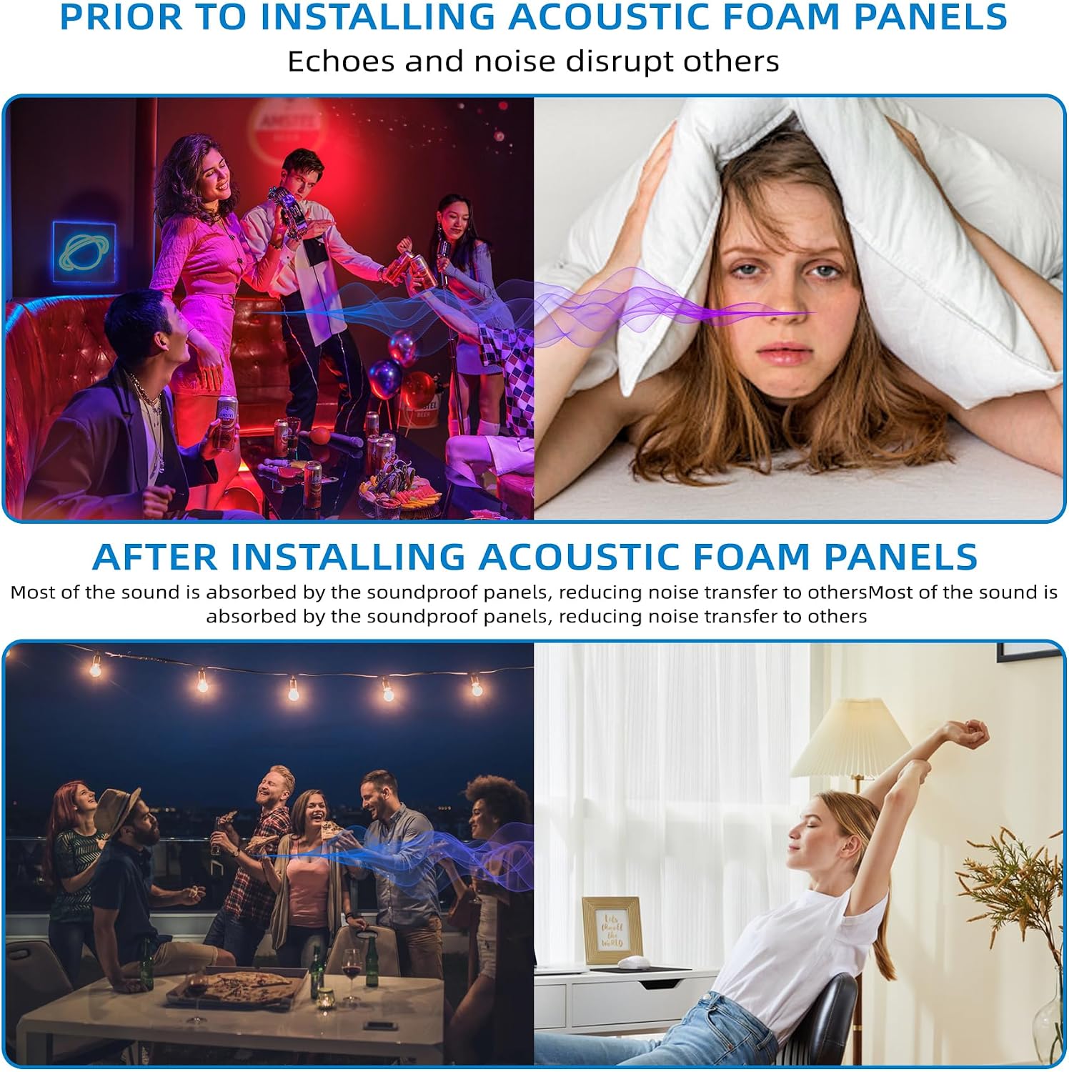Thumbnail 5 de Geynnple 6-U3T1-S555 Soundproof Foam Panels, 4-Pack, 48 x 24 x 2 in, Black