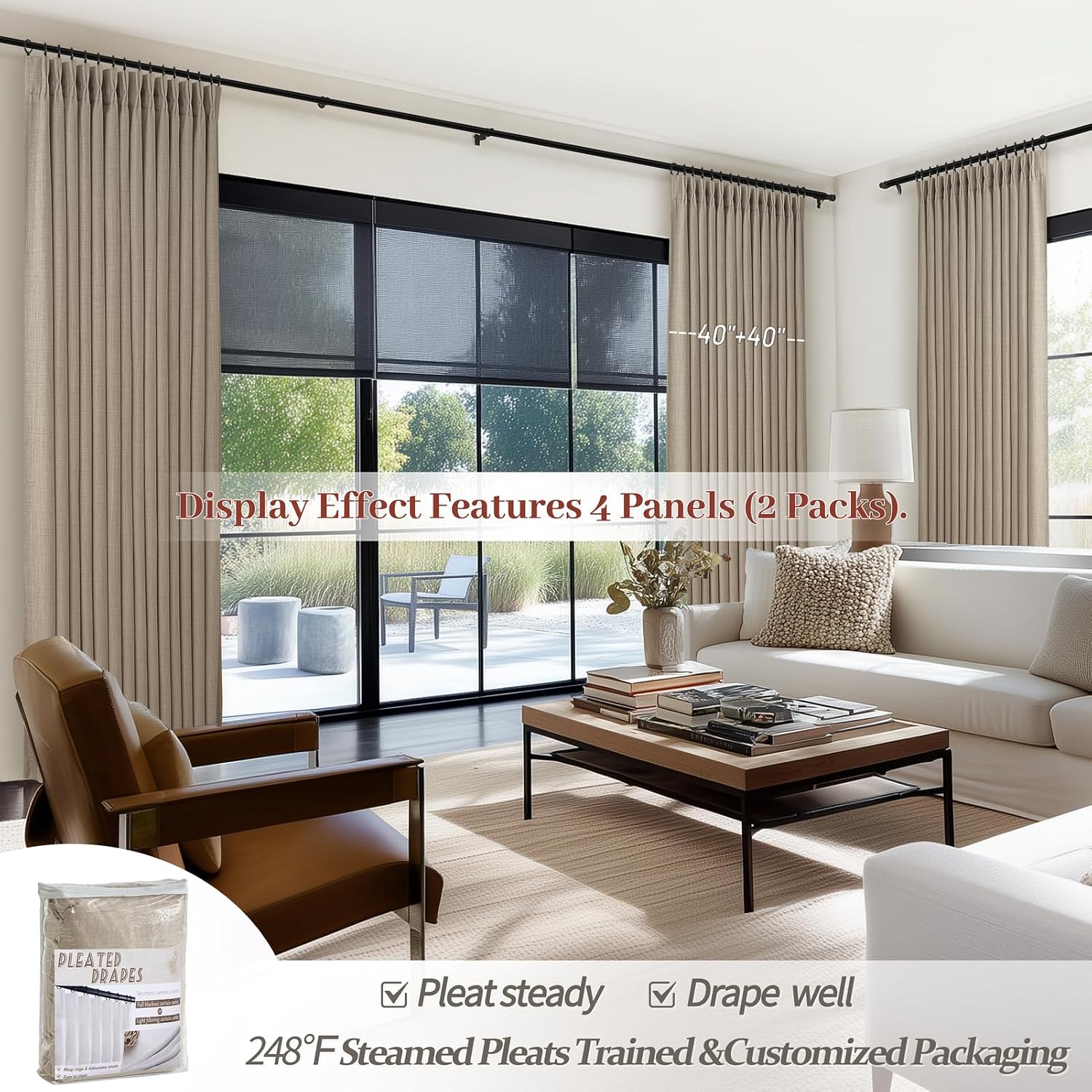Thumbnail 6 de Unique Black Out Thick Linen Privacy Curtains 105 Inches Long, 2 Panel Set