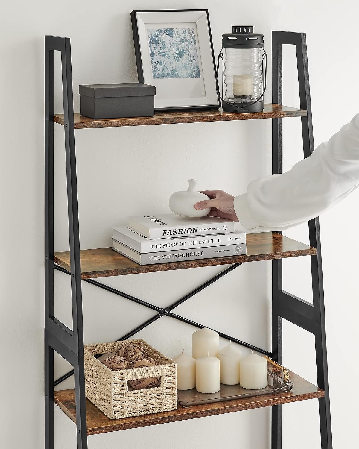 Thumbnail 6 de VASAGLE BCB020B01V1 4-Tier Ladder Shelf in Bamboo and MDF, Brown-Black