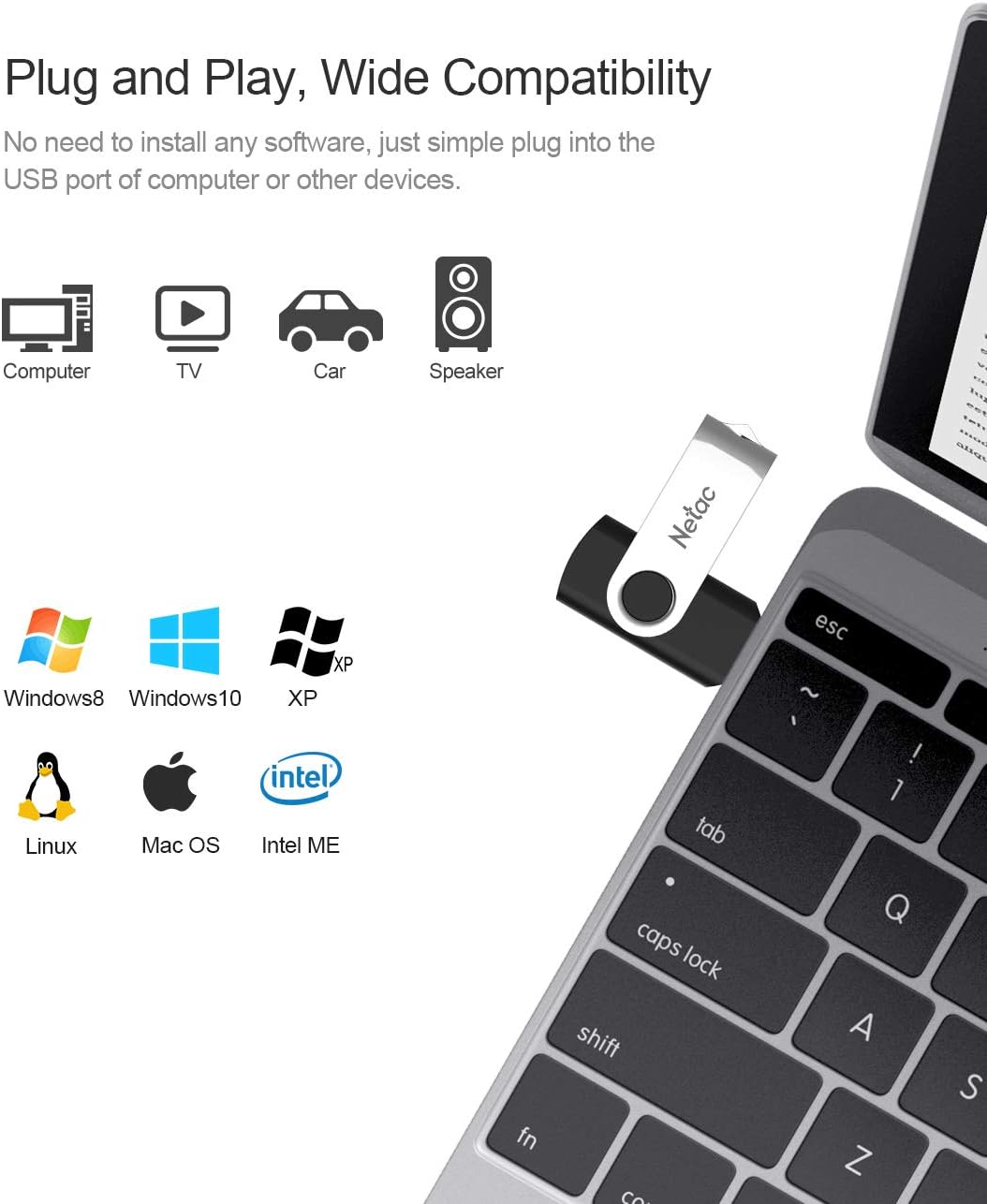 Thumbnail 2 de Netac 64GB USB 2.0 Flash Drive with Swivel Design