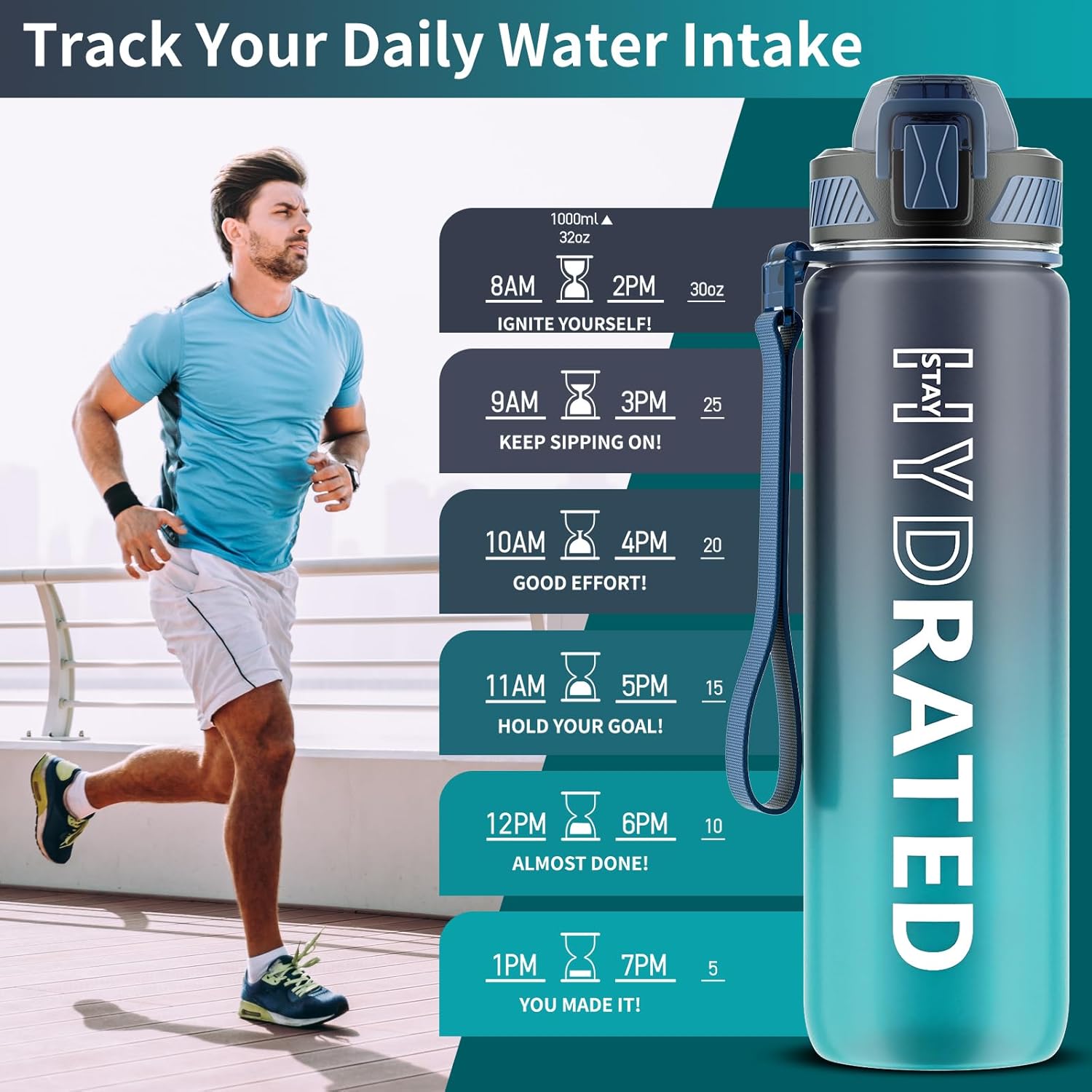 Thumbnail 1 de QLUR Water Bottle 32oz motivational 🥤