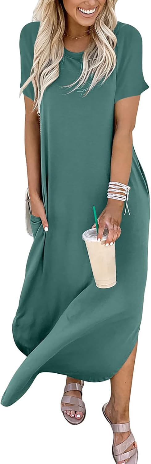 Detalle de ANRABESS Women's Summer Maxi Dress: Loose Fit, Short Sleeves, Beach-Ready Sundress
